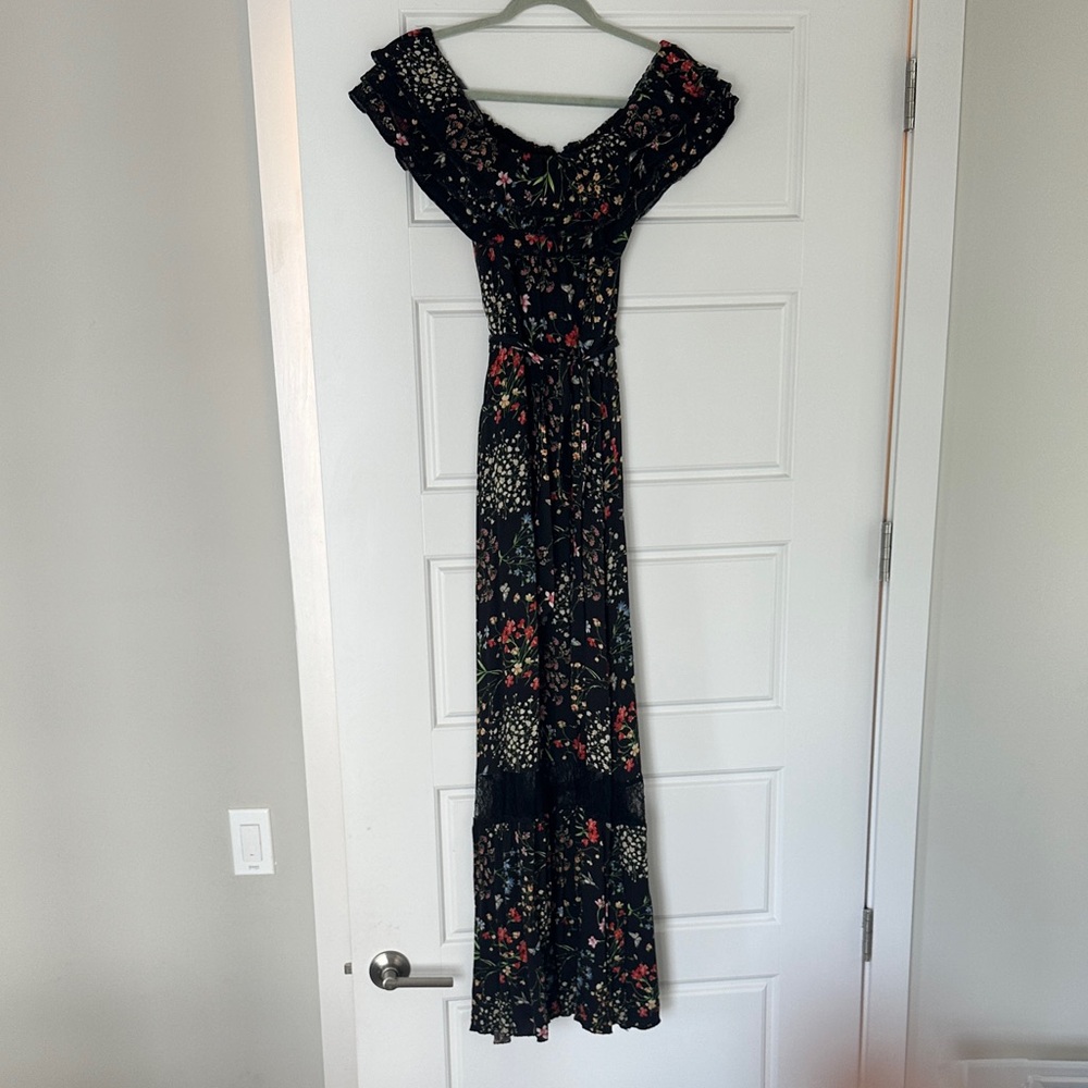 Floral Off-Shoulder Maxi Dress - Black